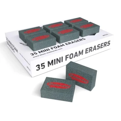 Image of Show Me Whiteboard Eraser Pack, Erasers For Drywipe Boards &amp; Chalkboards in Schools, Versatile Easy To Use Lightweight Rubber, Mini Foam White Board Classrooms Black, 35PK