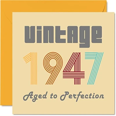 Image of 77th Birthday Cards for Men Women Vintage 1947 Aged To Perfection 77 Card Funny Her Him, 145mm x Best Friend Greeting Mum Dad Grandad Grandpa Grandma Nanny