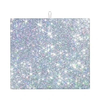 Image of Bling Silver Printed Glitter, Dish Drying Mats, Absorbent Drainer Mat for Kitchen Counter Sink Pad 41X46 cm