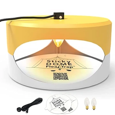 Image of Yellow and White ASPECTEK Trapest Sticky Dome Flea Bed Bug Trap with 2 Glue Discs. Odorless Cleaner Killer Pad (Flea Trap)