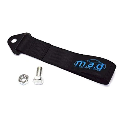 Image of BLACK M.A.D 280MM TOW STRAP LOOP RECOVERY HOOK TRACK DAY RACE CAR