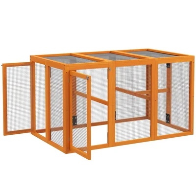 Image of PawHut Wooden Chicken Run Hen Coop House Combinable Design Outdoor Use with Perches, for 1 3 Chickens, Ducks, 140 x 84 80cm