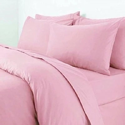Image of WOT NON IRON Luxury Parcale Plain Dyed Duvet Cover &amp; 2 Pillow Cases Bed Set (Pink, SuperKing)