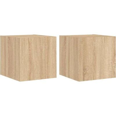 Image of vidaXL TV Wall Cabinets with LED Lights 2 pcs Sonoma Oak 30.5x35x30 cm