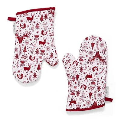 Image of Cooksmart British Designed Christmas Gauntlet Oven Gloves Festive for All Type of Kitchens Mitts Men &amp; Women A Nordic