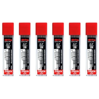 Image of rOtring 0.7mm 2B Super Polymer Pencil Lead 144 Leads in Total Pack of 6 Tubes Refills for Mechanical Pencils, 60mm