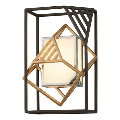 Image of Cubist 1 Light Wall Sconce Bronze Gold Leaf And Stainless, Acrylic, 2700K
