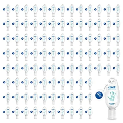 Image of Clinell Hand Sanitiser Gel with Retractable Clip Pack of 96 Bottles 50 ml Per Bottle (4.8L) Dermatologically Tested, Kills 99.99% Germs, Moisturising, Quick Action, No Stickiness