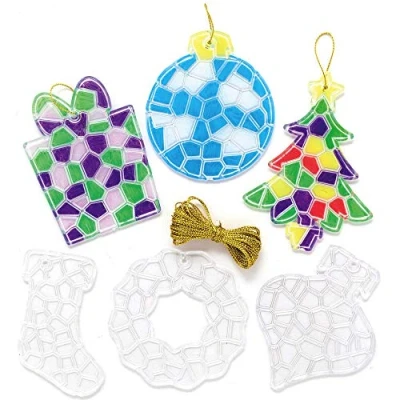 Image of Baker Ross Christmas Crystal Mosaic Suncatcher Decoration Pack of 10, Kids Paint Your Own Decoration, Bauble Arts and Crafts (AX570), Gold