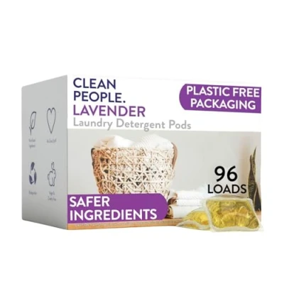 Image of Clean People Laundry Washing Capsules Plant Based, Hypoallergenic Ultra Concentrated, Plastic Free, Recyclable Packaging, Stain Fighting Lavender, 96 Pack