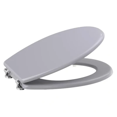Image of Affine® Toilet Seat Grey Gloss Moulded Wood Round Wooden Bottom Fitting Fixings Traditional Bathroom Durable Hinges Easy Clean Seats for Toilets