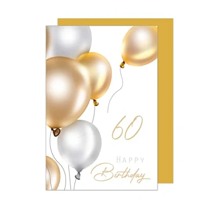Image of Edition Seidel Premium 60th Birthday Card with Envelope. Greeting Billet Balloons Happy Man Woman (GZ349 60 SW023)