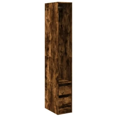 Image of vidaXL Smoked Oak Wardrobe, 30 x 50 200 cm, Multilayer Wood, Storage Cabinet, Bedroom Furniture, Cabinet