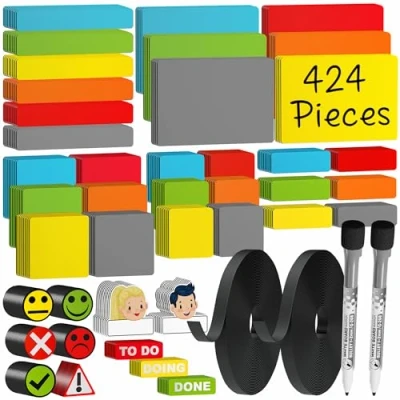 Image of ATWAM 416 Writeable Magnets &amp; Accessories Mega Set SCRUM KANBAN Magnetic Strip For Whiteboard, Board, Wall Fridge