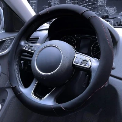 Image of Istn Unisex&#039;s Sport Style Contrast Color Non slip Sweat Good Breathable PU Leatherette 15 inch Car Steering Wheel Cover 38cm Black