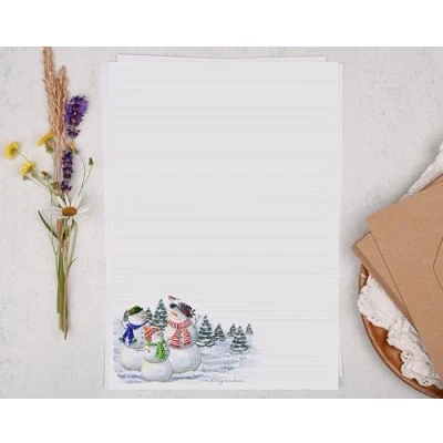Image of Making Meadows A4 Lined Letter Writing Paper Set (20 Sheets &amp; 10 envelopes) Christmas Snowman Design On Penpal Stationery