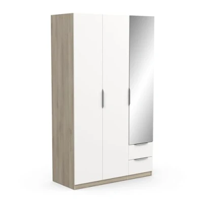 Image of Demeyere 391391 Armadietto Guardaroba con Specchio e Armadio Moderno a 3 Ante 2 cassetti 4 nicchie Colore Rovere Kronberg 119,4 x 51,1 203 cm, Legno ingegnerizzato, Grigio