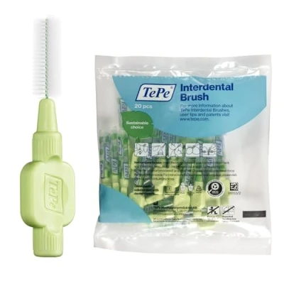 Image of TePe Interdental Brush, Extra Soft, Green, 0.8mm/ISO 5, 20pcs, Plaque Removal, efficient Clean Between The Teeth, Tooth Floss, for Small Gaps