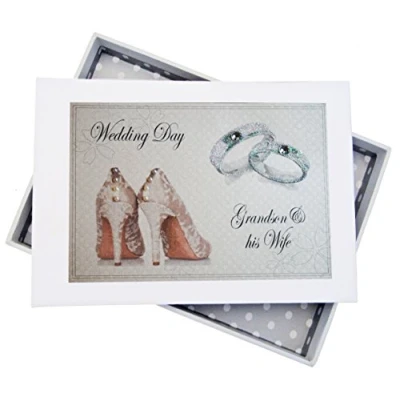 Image of White Cotton Cards Day, Grandson &amp; his Wife Mini Photo Album, Shoes and Wedding Rings design, Board, 12.5 x 17.5 2.5 cm