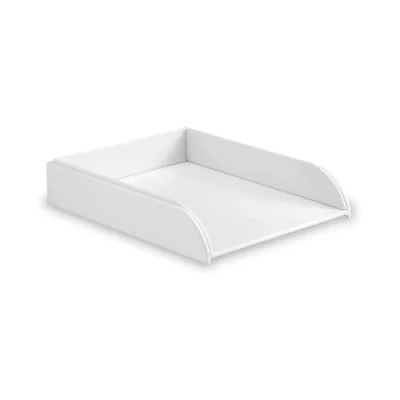 Image of OSCO White Faux Leather Letter Tray A4 Easily Stackable Desk File Organiser Paper Storage Office Document Sorter Paperwork Filing No Risers Required H6.3 x W24.5 D 33.0 cm