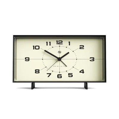 Image of NEWGATE &#039;Wideboy&#039; retro inspired rectangular alarm clock in a soft matt silicone. With silent sweep movement. Ideal for mantels, tables and desks (Black Case, Cream Dial)