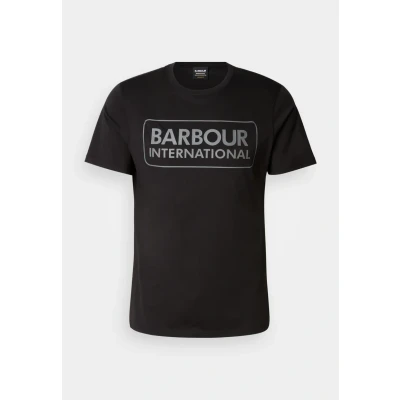 Image of Barbour Essential Large Logo T shirt Black/Pewter men&#039;s in Black