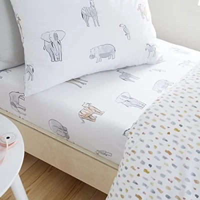 Image of Bianca Zoo Animals Cotton Single Fitted Sheet White