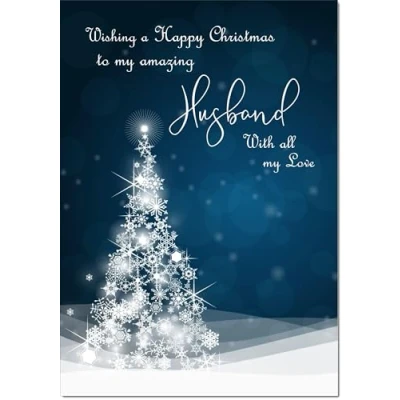 Image of doodlecards Husband Christmas Card Blue Contemporary Tree Large A4 Size for with Plain Envelope