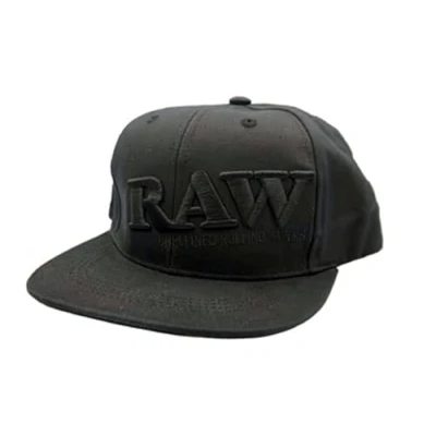 Image of RAW BASEBALL CAP FLAT BRIM SNAPBACK BLACK ON