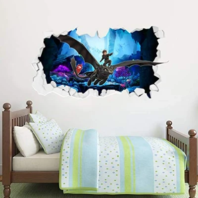 Image of Beautiful Game How To Train Your Dragon Wall Sticker Hiccup &amp; Toothless Broken Wallpaper (90 x 50)