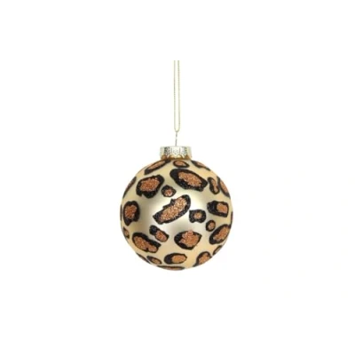 Image of Heaven Sends Glass Gold Leopard Print Christmas Tree Bauble With Hanging Twine