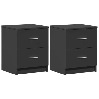Image of vidaXL bedside cabinets set of 2 with drawers modern black storage nightstands, engineered wood, 40x36x50cm, stable moisture resistant furniture for bedrooms
