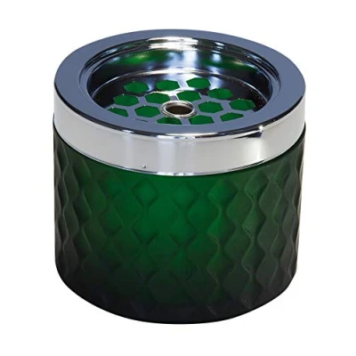 Image of APS Wind ashtray, ashtrays, made of chromed metal, frosted glass, with bayonet lock, Ø 9,5 cm, 8 cm height, dark green