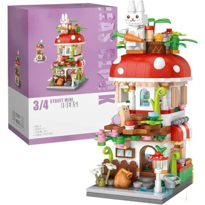 Image of FULHOLPE Street View Mushroom House Building Blocks, 417Pcs Architecture Model Modular Sets NOT Compatible with Major Brands