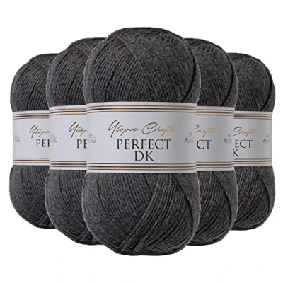 Image of Utopia Crafts DK Double Knitting Yarn, 5X 100g (Charcoal Melange)