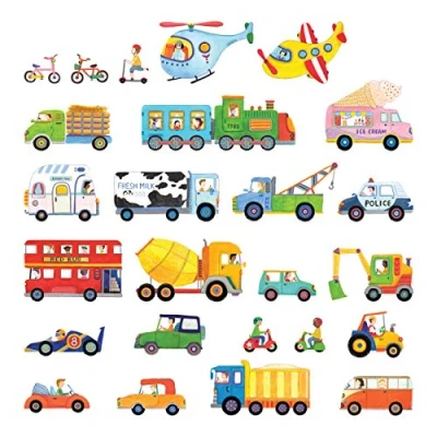 Image of DECOWALL DS 8015 The Transports (Small) Kids Wall Stickers Decals Peel and Stick Removable for Nursery Bedroom Living Room Art murals Decorations