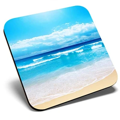 Image of Great Single Coaster Square Beach Scene Seaside Glossy Quality Coasters Tabletop Protection for Any Table Type #8962