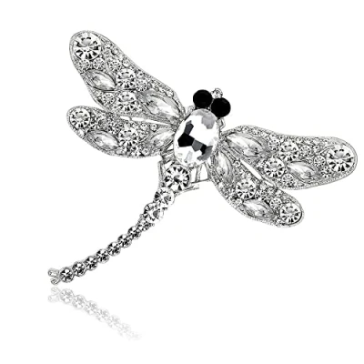 Image of Oenothera Fashion Crystal Brooch, Insect Rhinestone Dragonfly Brooch Pin, Cute Brooches for Women Party Wedding Gift (Silver)