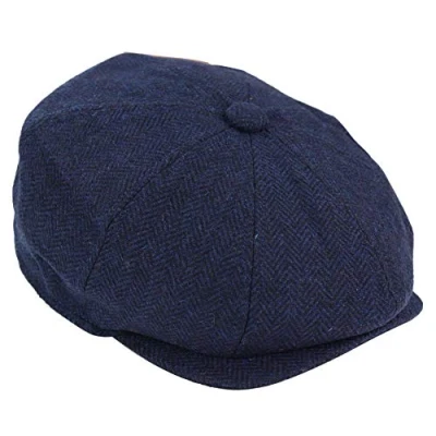 Image of TruClothing Mens Tweed Newsboy Cap Baker Boy Flat Check Grandad Hat Blinder 8 Panel Navy XL