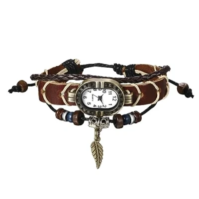 Image of JewelryWe Womens Leather Wristwatch Multi Layer Bohemia Bracelet Watch Classic Weave Wrap Quartz Watch, for Xmas