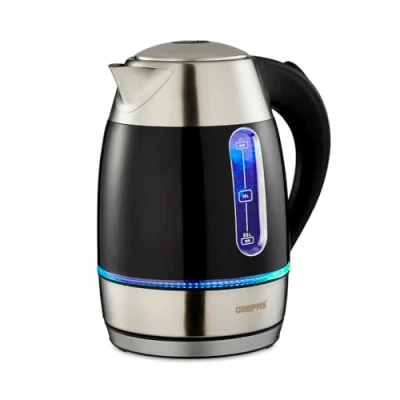Image of Geepas Illuminating Electric Kettle, 2200W Rapid Boil 1.7L Cordless Jug Kettle Dry Protection &amp; Auto Shut Off Swivel Base, Double Wall Construction Black Silver