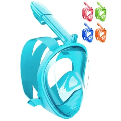 Image of HINATAA Snorkel Mask For Kids, 180 Panoramic View Free Breathing Full Face Snorkeling Anti Fog and Leak Suitable Children Aged 4 15 (Dark Blue)