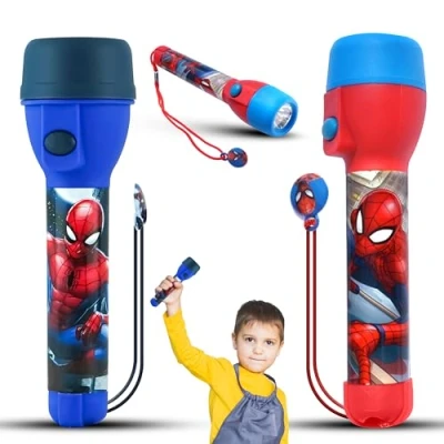 Image of SRV Hub 2X Spiderman Kids LED Flashlights Torch, Children&#039;s Big Torch Lights Lumens Range 3.5m, Plastic Bright Night Light Toy Outdoor Gifts 3+Y, Size 16cm