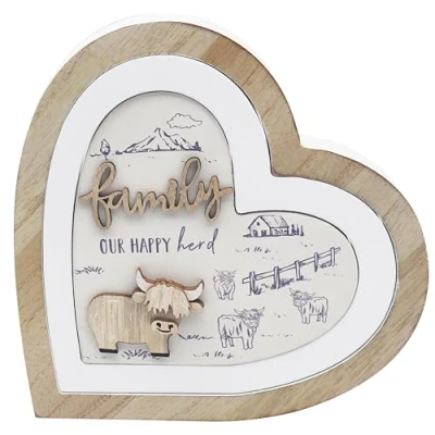 Image of Lesser &amp; Pavey Love Affection Highland Cow 3D Wooden Heart Family Plaque For Home Decor Friendship Gifts Women Men Shelves Living Room Accessories Decorative Accessorie