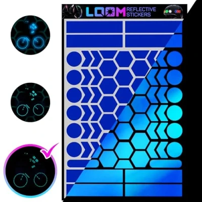 Image of LOOM Reflective Stickers Kit (67pcs Blue) Nighttime Safety Waterproof Self Adhesive Decals for Helmets, Skateboard, Bike, Scooter, E Motorcycle &amp; Strollers Bright Colors