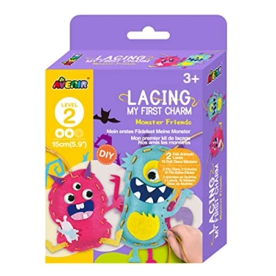 Image of Avenir My First Lacing Charm Monster Friends Sewing for Ages 3+ Develop and Stitching Skills, Multi Colours