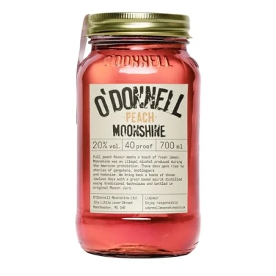Image of O&#039;Donnell Moonshine Liqueur &quot;Peach&quot; 700ml Natural Ingredients Vegan Premium American Tradition 20% ABV 40 proof Gift Idea Mason Jar Naturally Flavoured