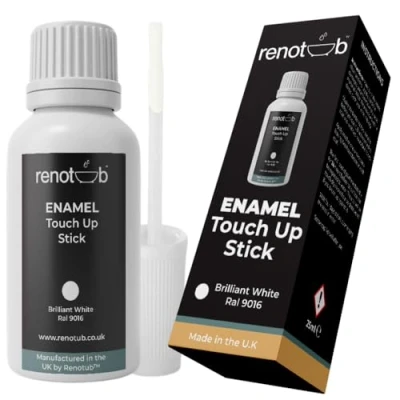 Image of Renotub Touch Up Paint Enamel Stick 25ml Brilliant White Bath, Sink, WC, Appliances, Radiator &amp; Metal