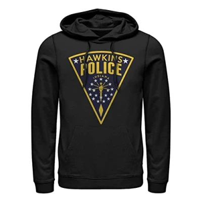 Image of Stranger Things Hawkins Police Seal Hoodie Hooded Sweatshirt, Black, S