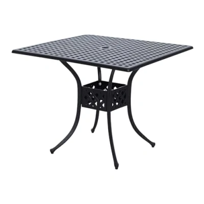Image of Outsunny 90 x 90cm Square Garden Dining Table with 46.5mm Dia. Umbrella Hole, Cast Aluminium Outdoor Table, Grid Motif for Garden, Patio, Porch, Black